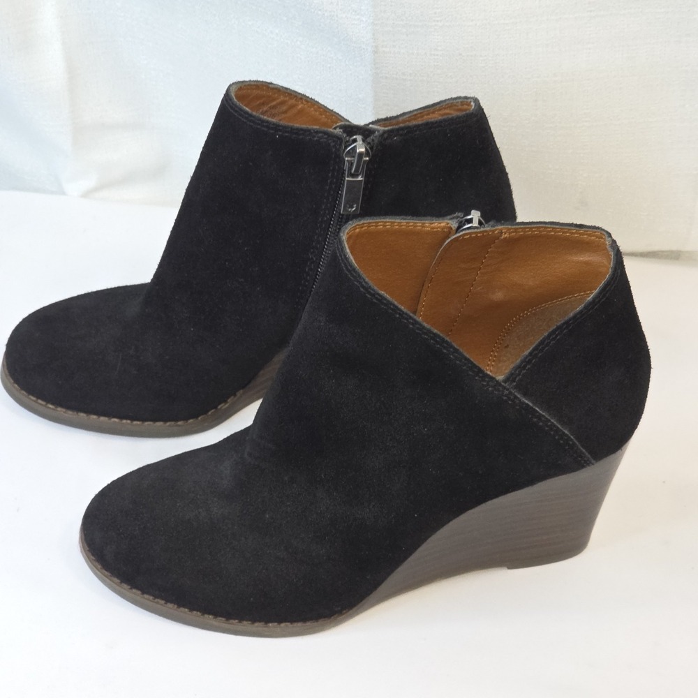 Lucky Brand Black Suede Yakeema Wedge Boots Womens Size 6M US 36.5 EU